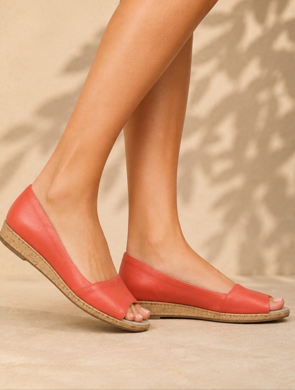 Michelle D Pink Women's Leather Peep-Toe Flats Size 7.5